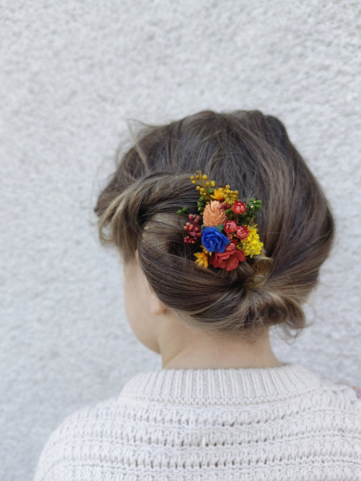 Folk Wedding Flower Set: Poppy Hair Comb, Earrings & Shoe Clips – handmade floral hair accessory by magaela