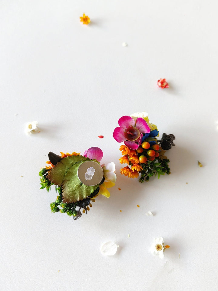 Colorful Flower Bridal Jewelry Set: Meadow Wedding Hair Comb, Earrings, Shoe Clips – handmade floral hair accessory by magaela