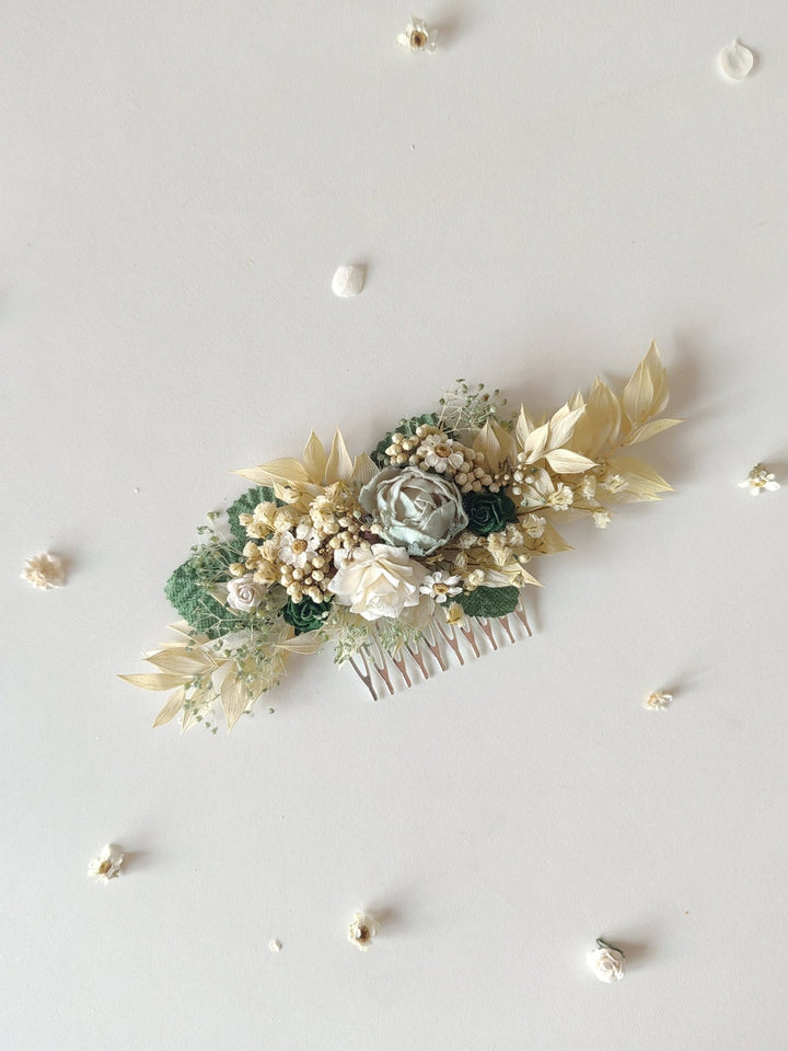 Mint Cream Flower Bridal Set: Rustic Cottagecore Wedding Accessories – handmade floral hair accessory by magaela