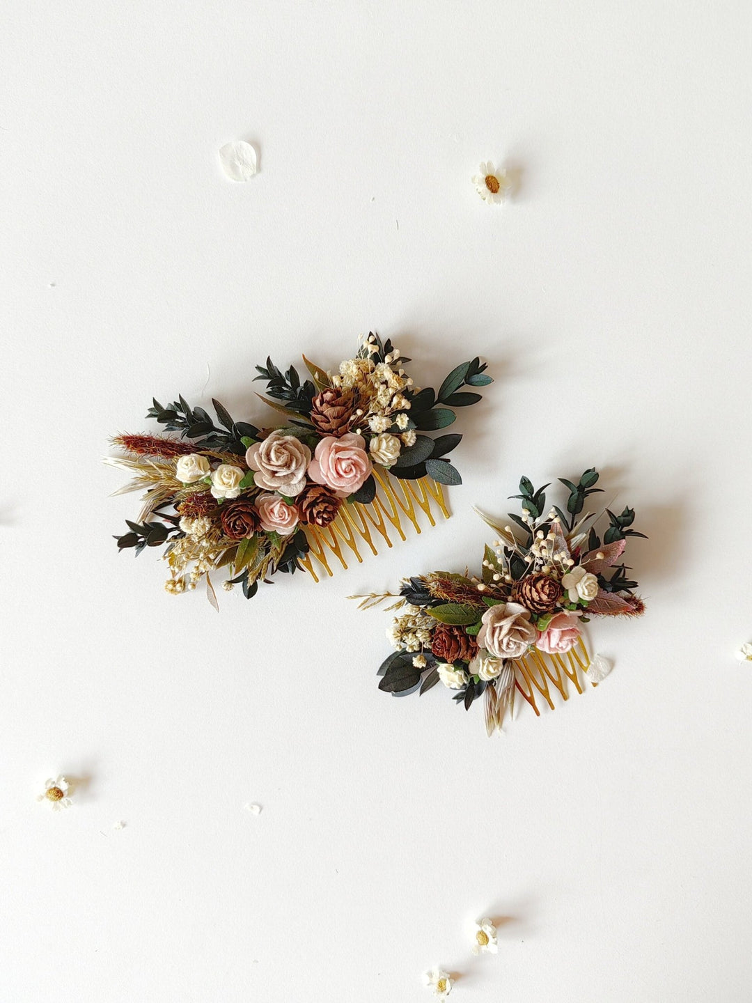 Woodland Wedding Flower Hair Comb Set: Rustic Pine Cone Hair Accessories – handmade floral hair accessory by magaela