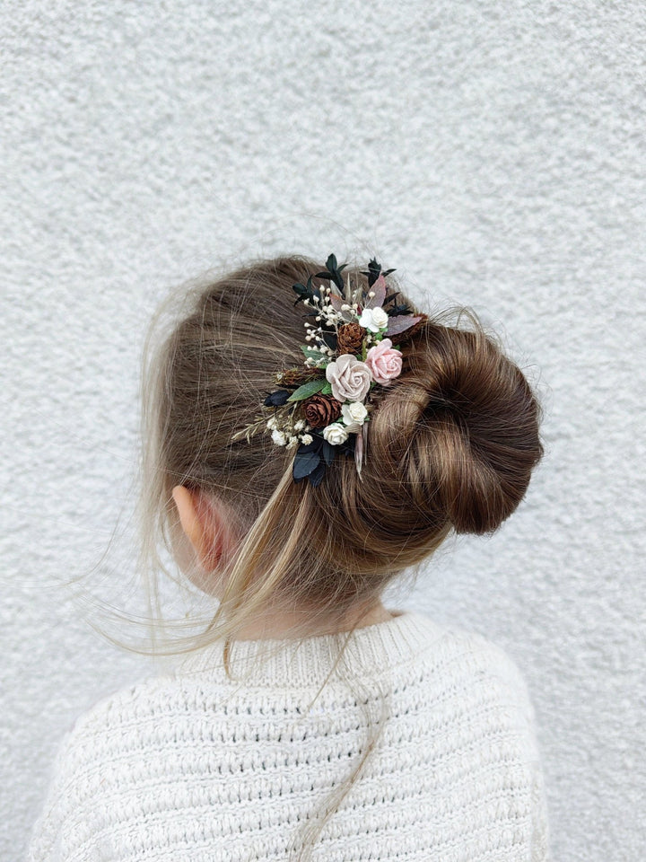 Woodland Wedding Flower Hair Comb Set: Rustic Pine Cone Hair Accessories – handmade floral hair accessory by magaela