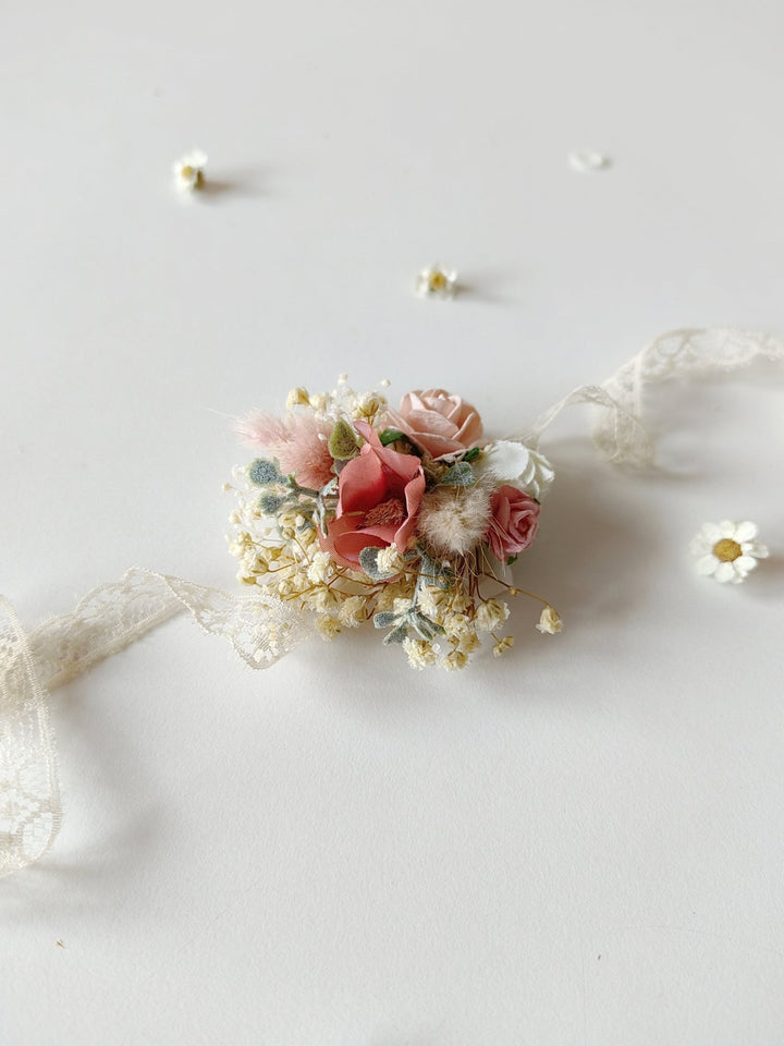 Pale Pink Flower Bracelet: Lace Bridal Accessories – handmade floral hair accessory by magaela