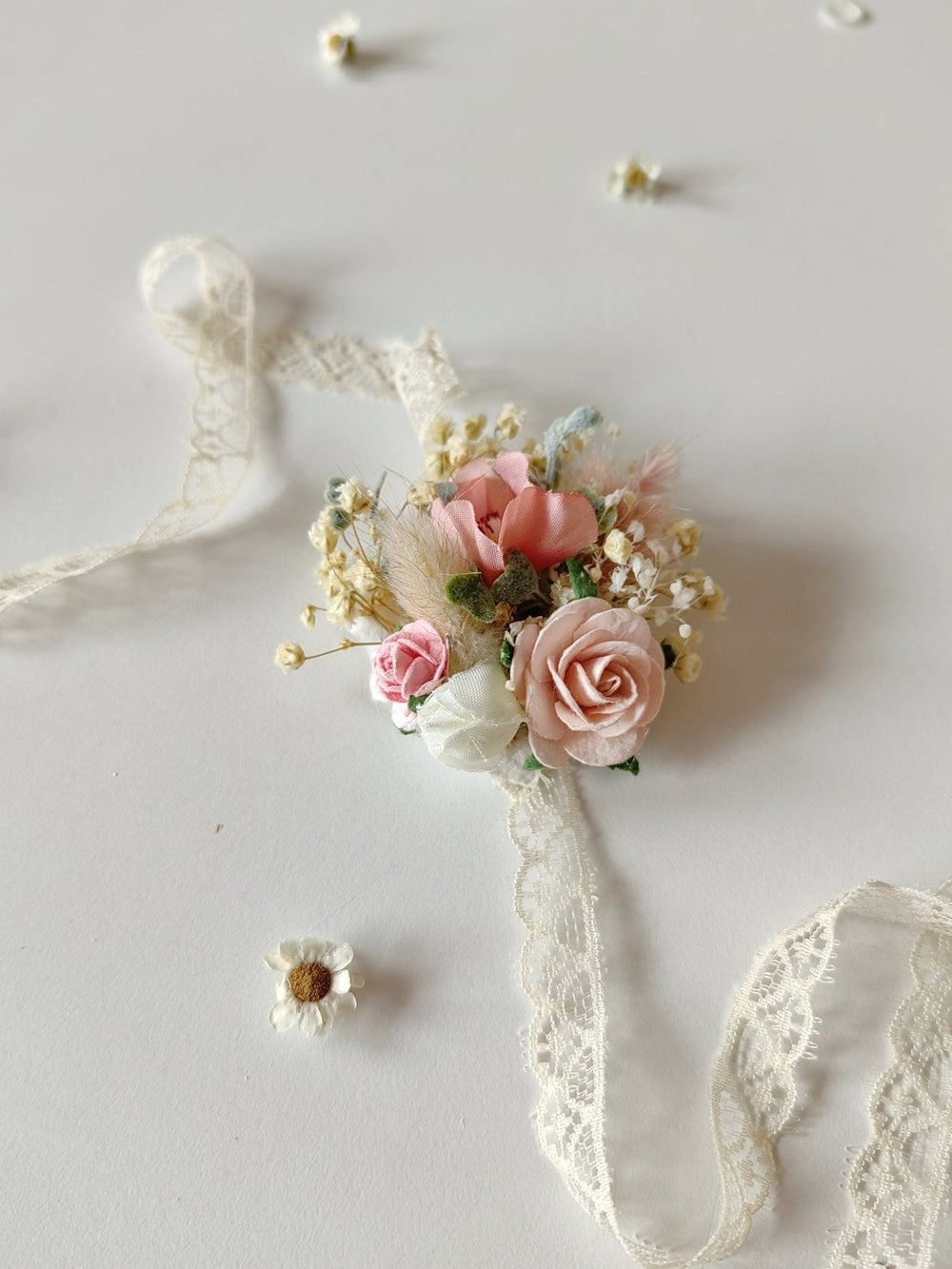 Pale Pink Flower Bracelet: Lace Bridal Accessories – handmade floral hair accessory by magaela