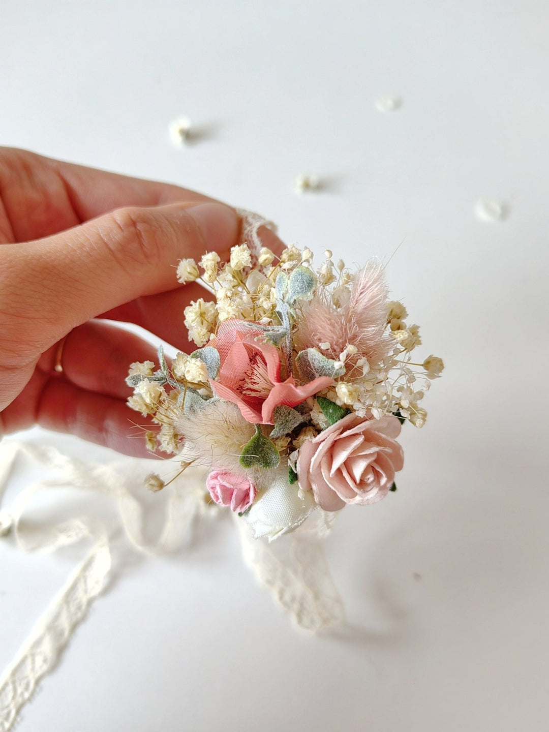 Pale Pink Flower Bracelet: Lace Bridal Accessories – handmade floral hair accessory by magaela