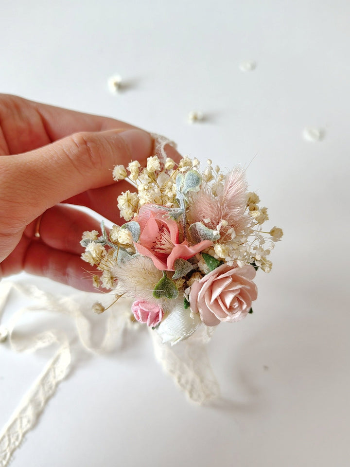 Pale Pink Flower Bracelet: Lace Bridal Accessories – handmade floral hair accessory by magaela