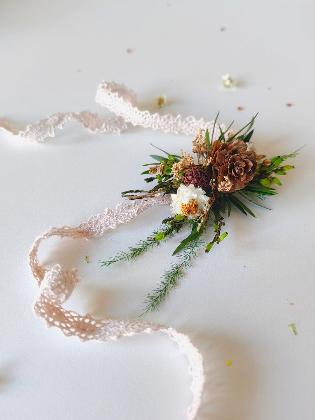 Woodland Wedding Bracelet: Pine Cone Flower Bridal Jewelry – handmade floral hair accessory by magaela