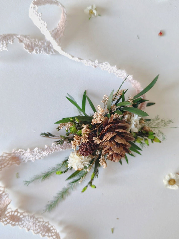 Woodland Wedding Bracelet: Pine Cone Flower Bridal Jewelry – handmade floral hair accessory by magaela