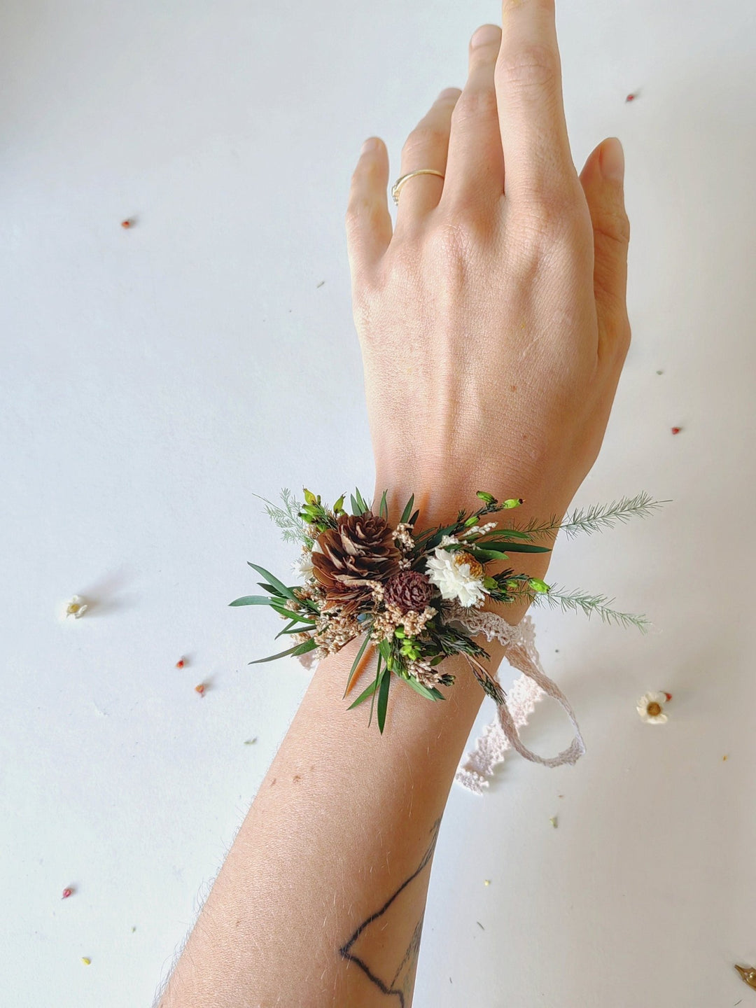Woodland Wedding Bracelet: Pine Cone Flower Bridal Jewelry – handmade floral hair accessory by magaela