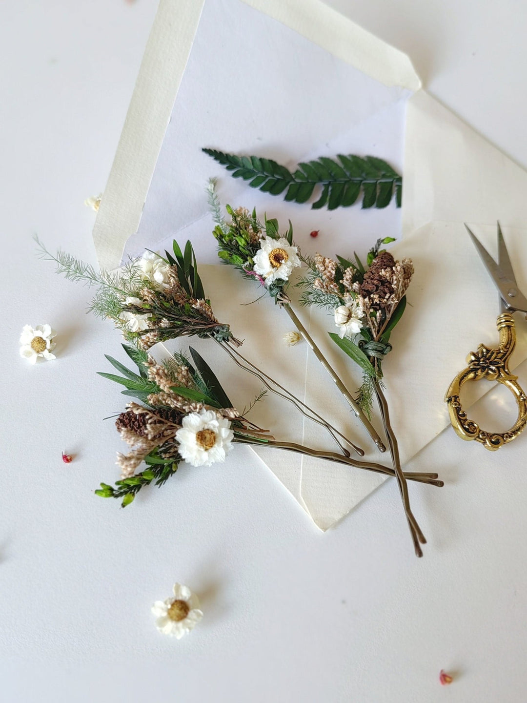 Woodland Flower Hair Pins: Rustic Wedding Bridal Hair Accessories – handmade floral hair accessory by magaela