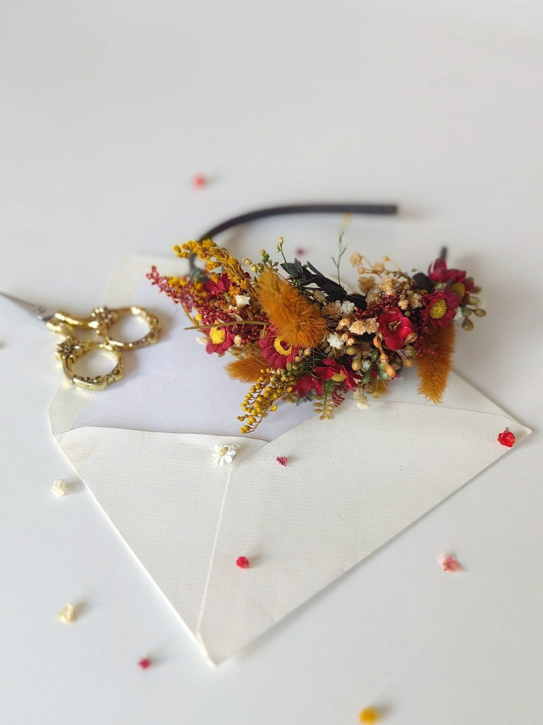 Terracotta Flower Headband: Autumn Wedding Boho Headpiece – handmade floral hair accessory by magaela