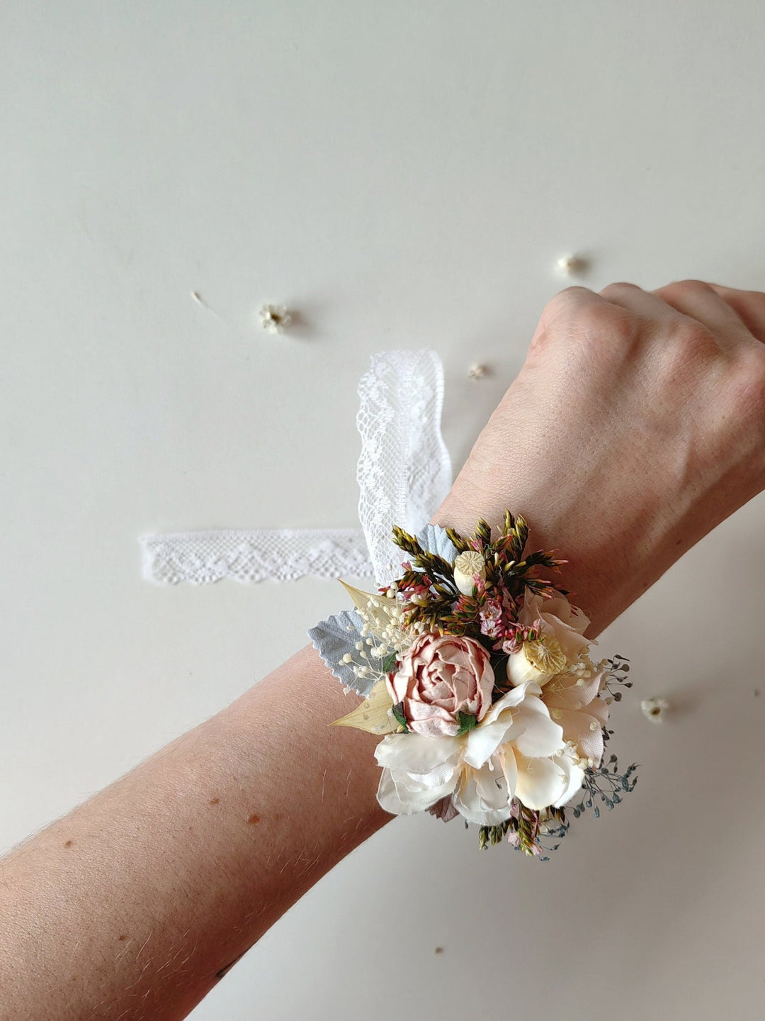 Pale Pink Flower Bracelet, Bridesmaid Accessories – handmade floral hair accessory by magaela