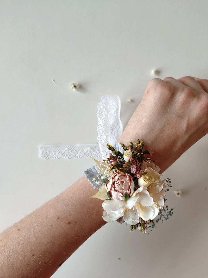 Pale Pink Flower Bracelet, Bridesmaid Accessories – handmade floral hair accessory by magaela