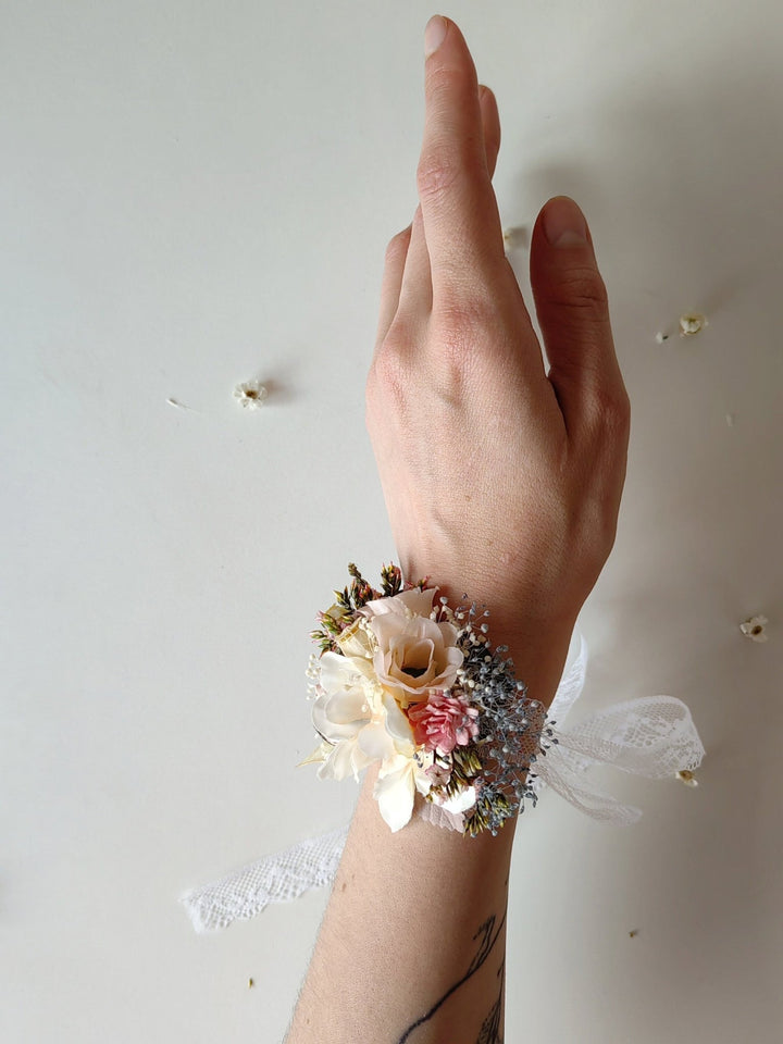 Pale Pink Flower Bracelet, Bridesmaid Accessories – handmade floral hair accessory by magaela