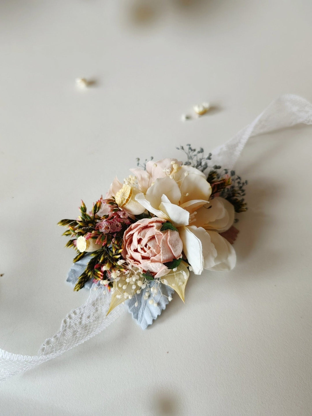 Pale Pink Flower Bracelet, Bridesmaid Accessories – handmade floral hair accessory by magaela