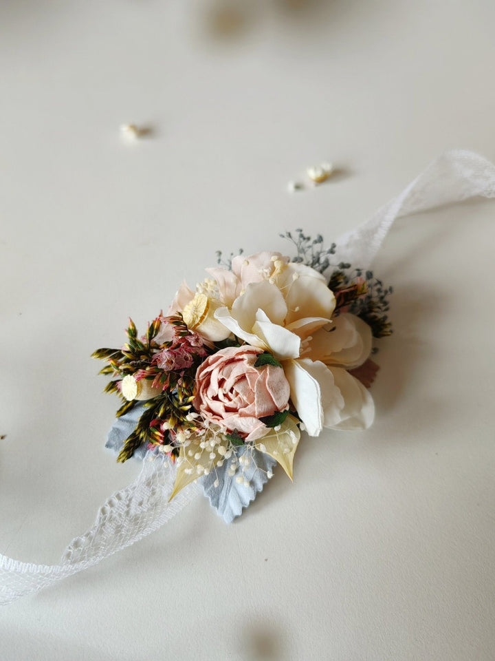 Pale Pink Flower Bracelet, Bridesmaid Accessories – handmade floral hair accessory by magaela