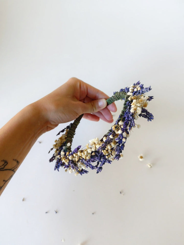 Lavender Bridal Flower Crown: Preserved Baby's Breath Headpiece – handmade floral hair accessory by magaela