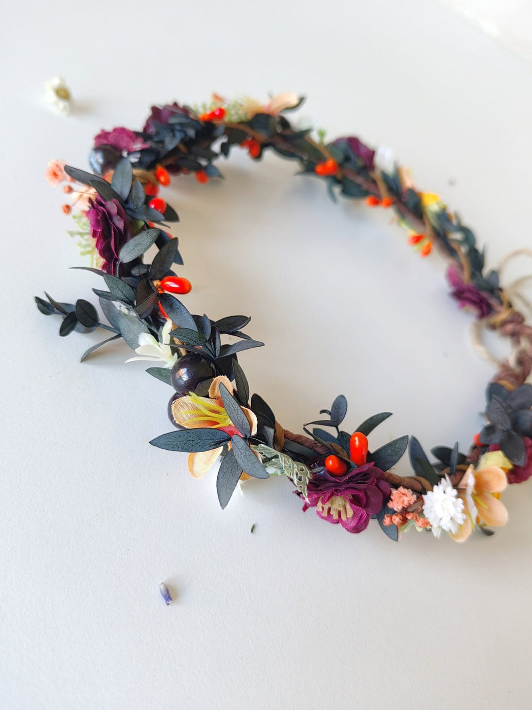 Autumn Flower Hair Wreath: Woodland Wedding Headpiece with Blueberries – handmade floral hair accessory by magaela