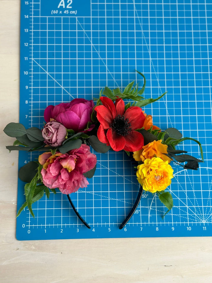 Frida Flower Headband: Colorful Bridal Hair Piece – handmade floral hair accessory by magaela