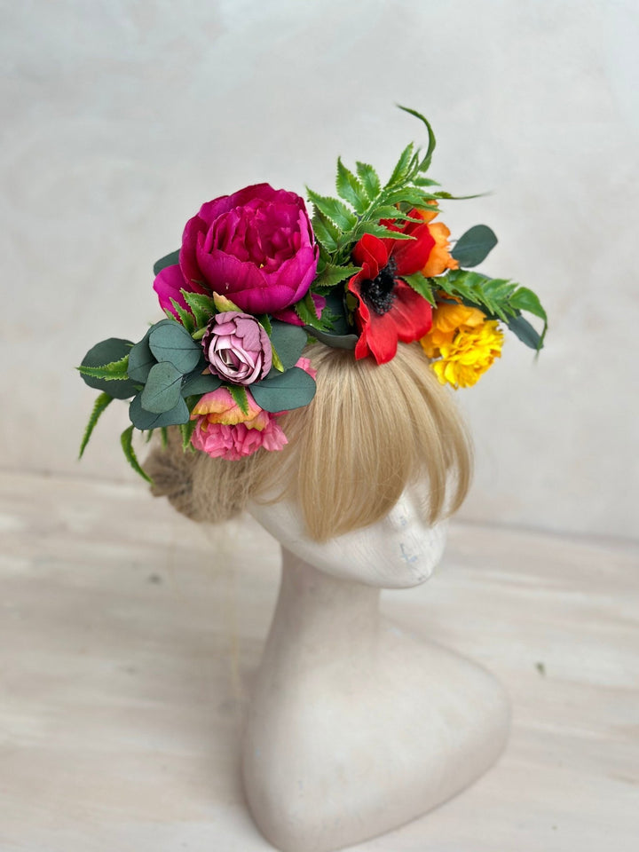 Frida Flower Headband: Colorful Bridal Hair Piece – handmade floral hair accessory by magaela