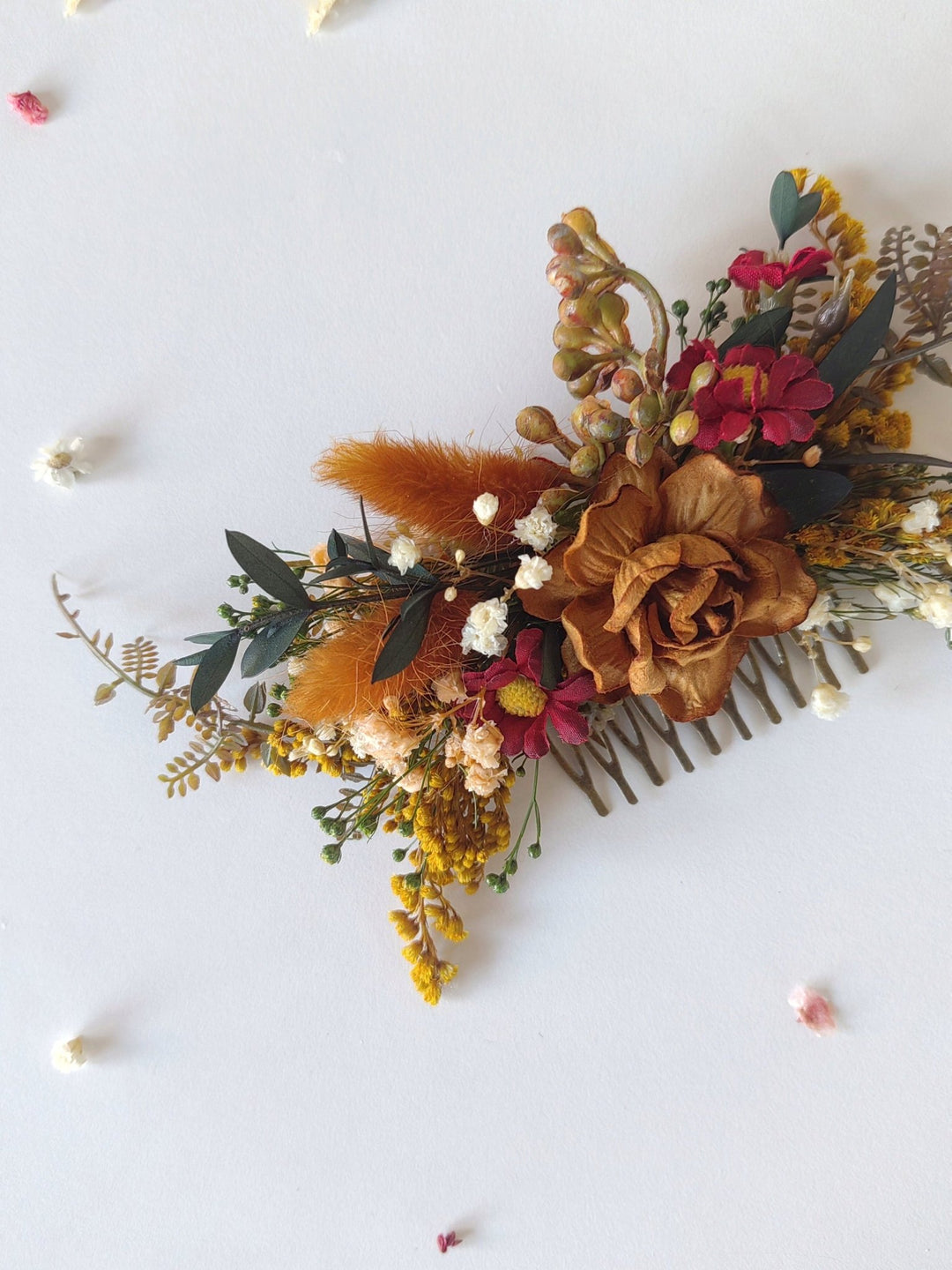 Autumn Flower Hair Comb: Burnt Orange Rustic Wedding Bridal Accessory – handmade floral hair accessory by magaela