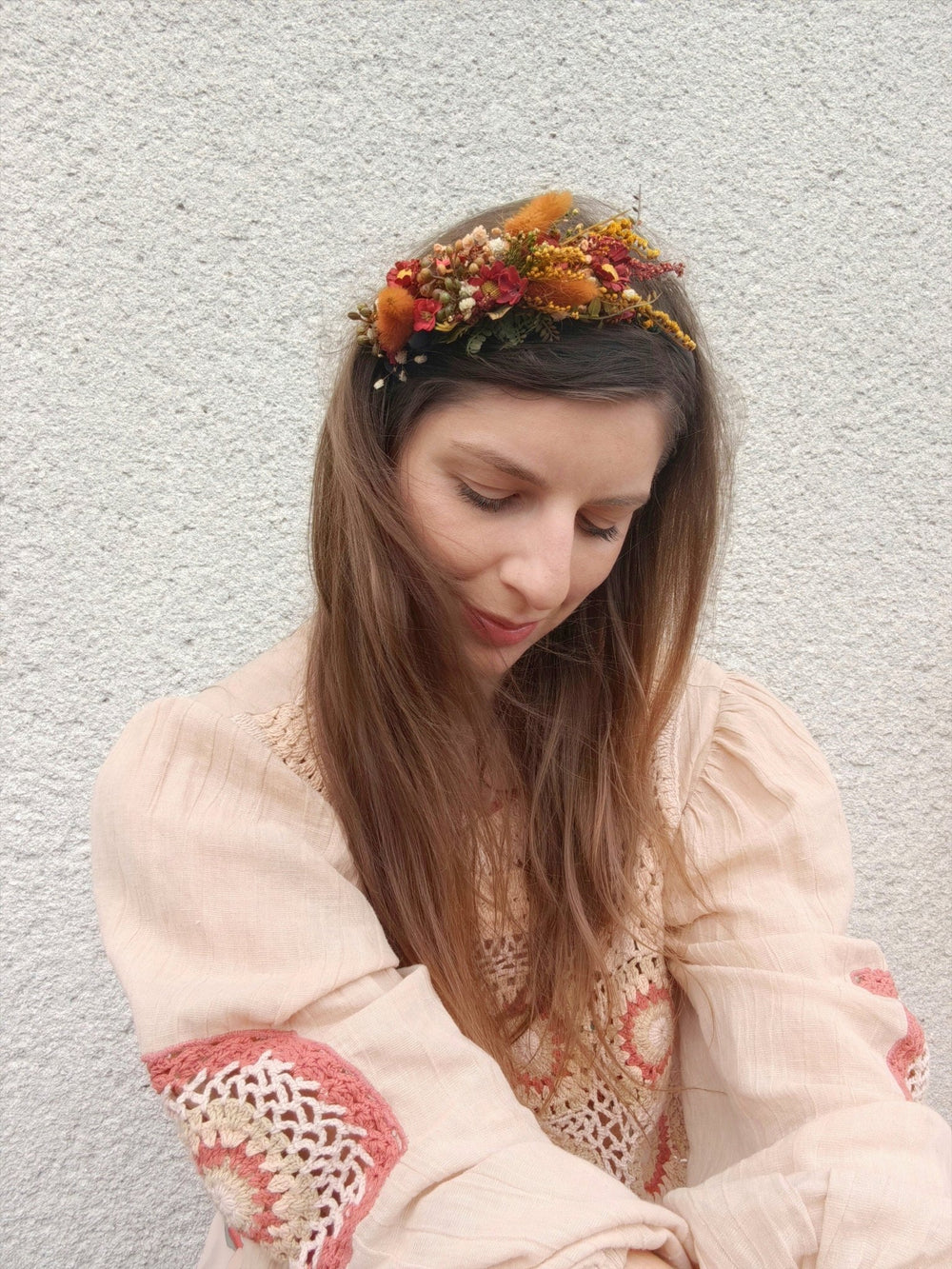 Terracotta Flower Headband: Autumn Wedding Boho Headpiece – handmade floral hair accessory by magaela