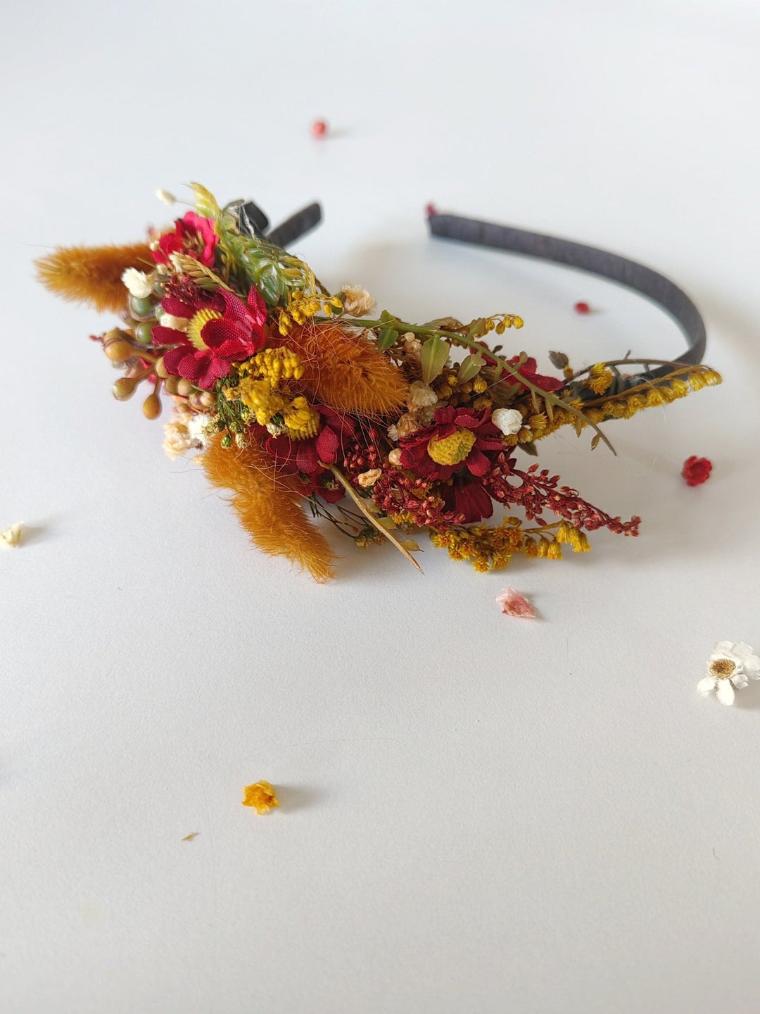 Terracotta Flower Headband: Autumn Wedding Boho Headpiece – handmade floral hair accessory by magaela