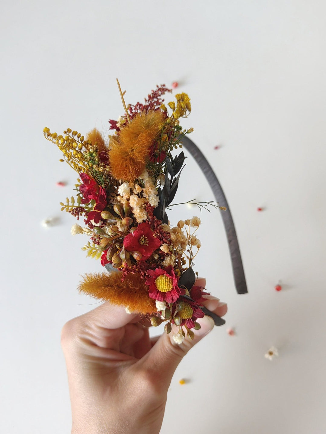 Terracotta Flower Headband: Autumn Wedding Boho Headpiece – handmade floral hair accessory by magaela