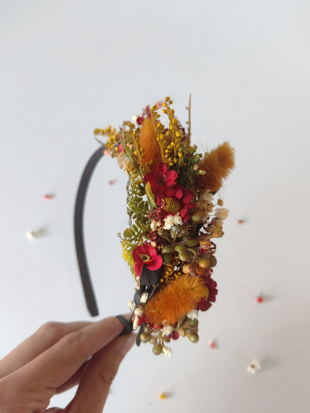 Terracotta Flower Headband: Autumn Wedding Boho Headpiece – handmade floral hair accessory by magaela