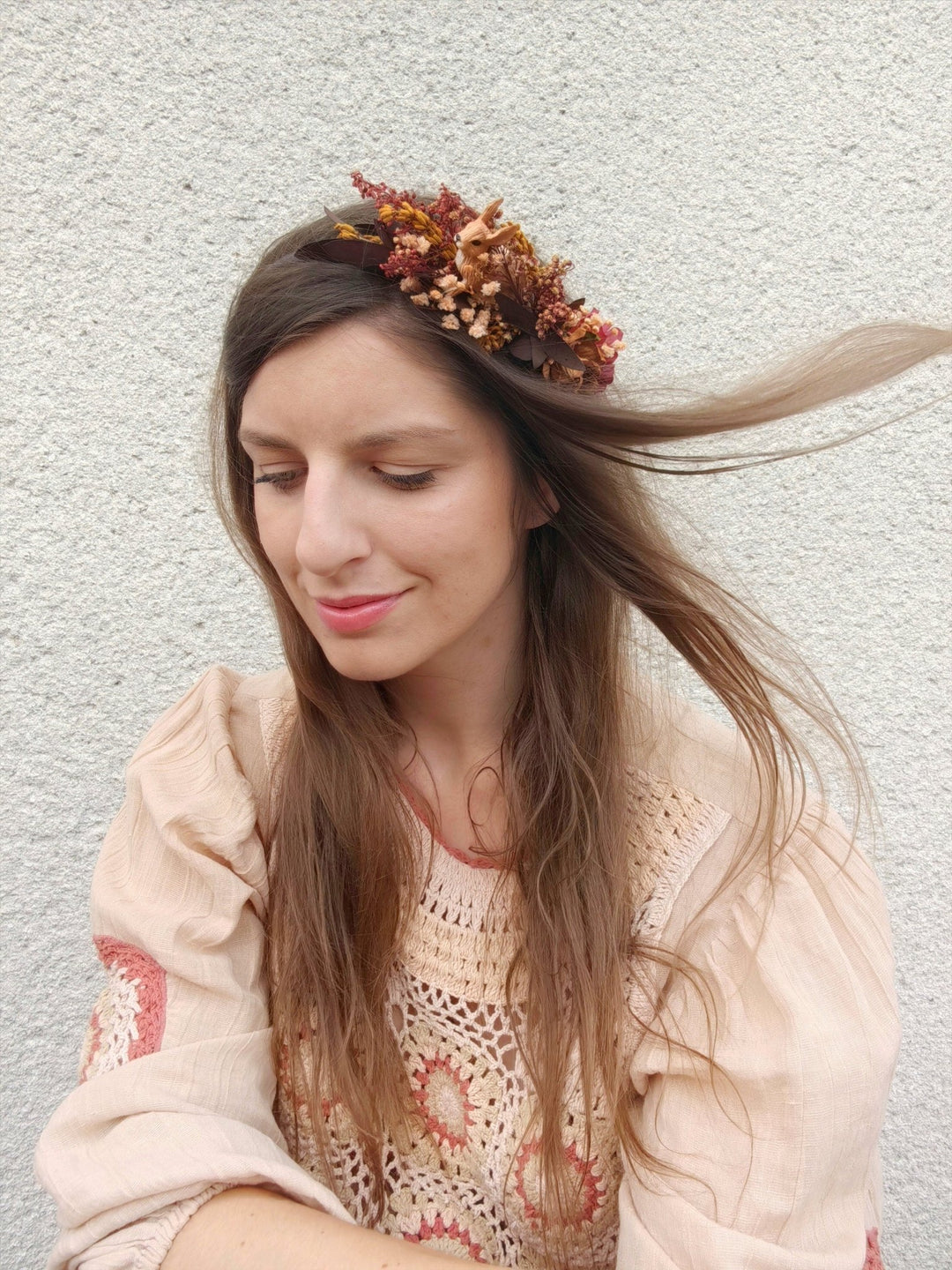 Autumn Flower Headband: Rustic Bunny Headpiece, Fall Wedding – handmade floral hair accessory by magaela