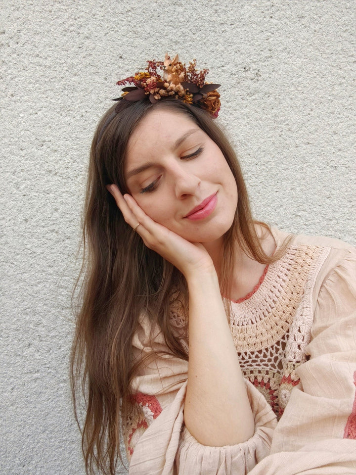 Autumn Flower Headband: Rustic Bunny Headpiece, Fall Wedding – handmade floral hair accessory by magaela