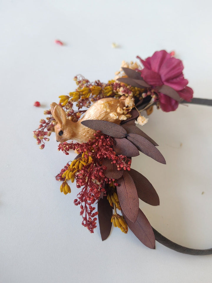 Autumn Flower Headband: Rustic Bunny Headpiece, Fall Wedding – handmade floral hair accessory by magaela