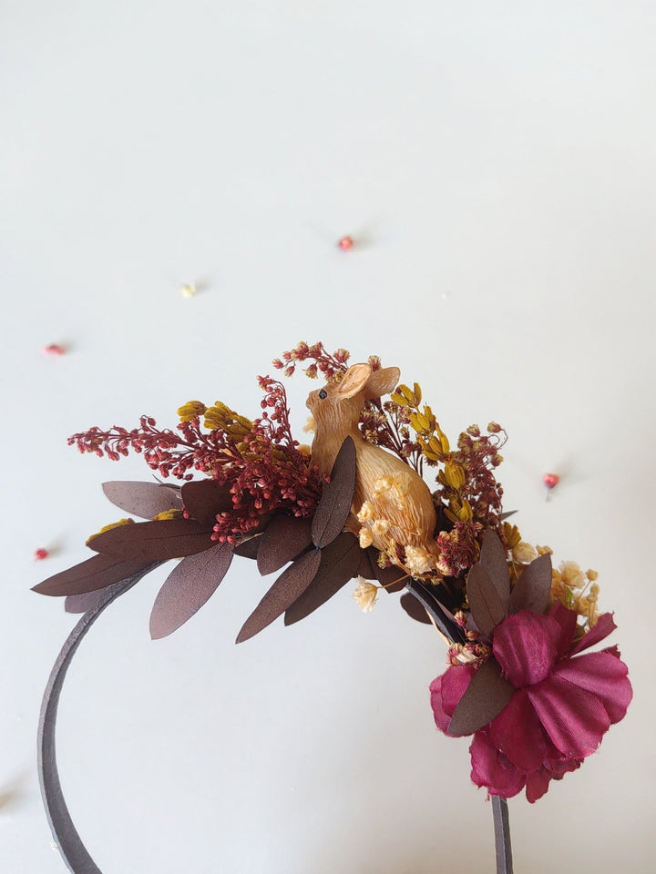 Autumn Flower Headband: Rustic Bunny Headpiece, Fall Wedding – handmade floral hair accessory by magaela