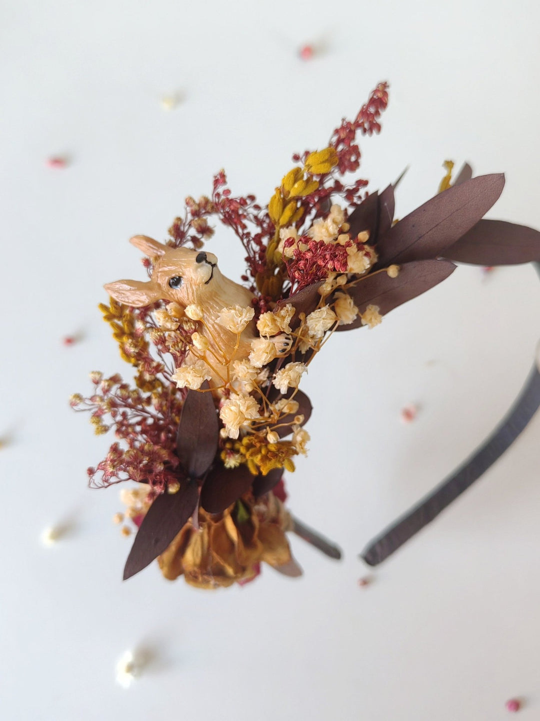 Autumn Flower Headband: Rustic Bunny Headpiece, Fall Wedding – handmade floral hair accessory by magaela