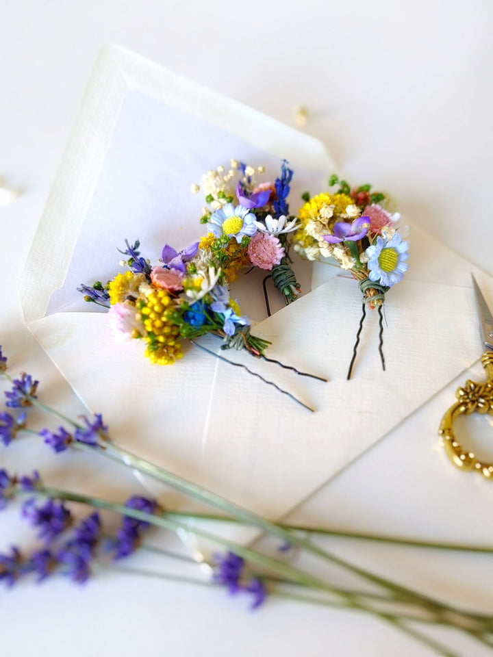 Wildflower Hairpins: Summer Wedding Bridal Hair Accessory – handmade floral hair accessory by magaela