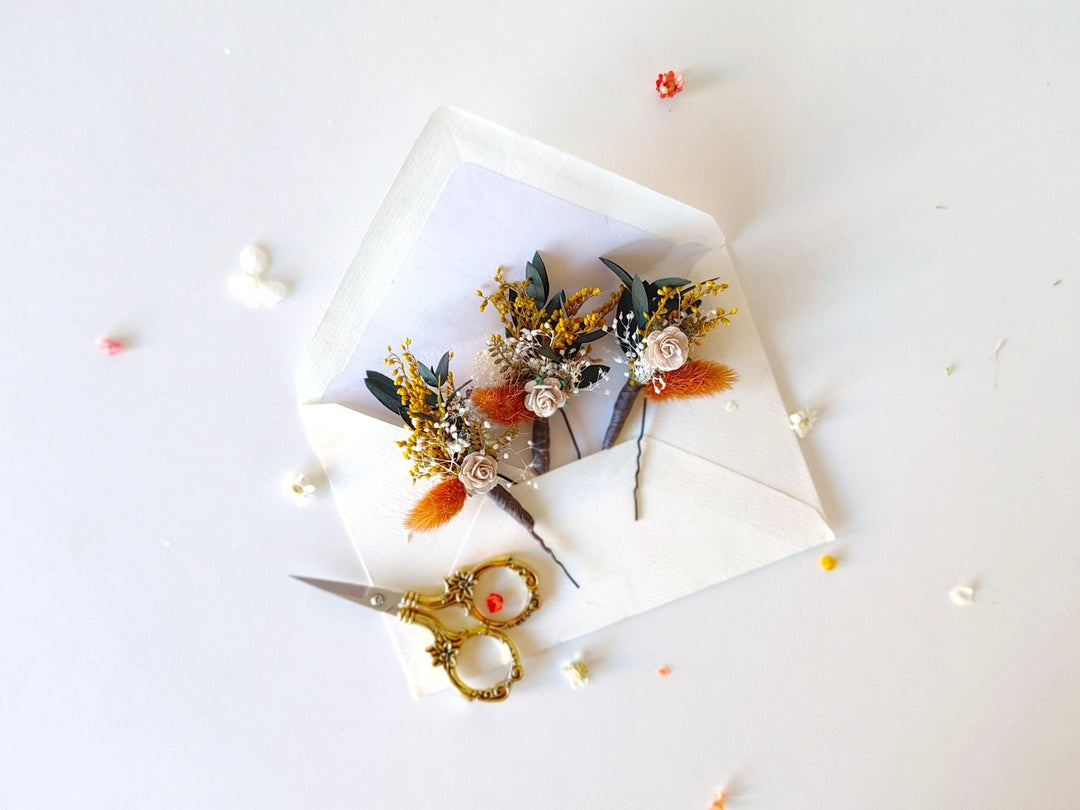 Terracotta Flower Hairpins: Autumn Wedding Bridal Hair Accessory – handmade floral hair accessory by magaela