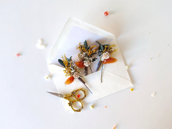 Terracotta Flower Hairpins: Autumn Wedding Bridal Hair Accessory – handmade floral hair accessory by magaela