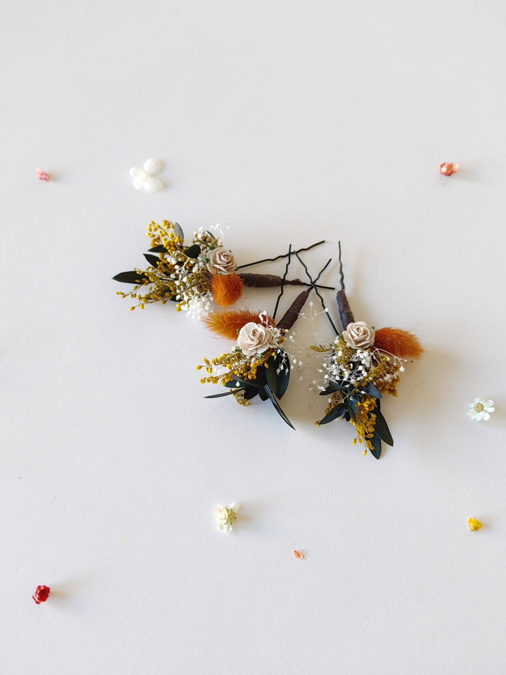 Terracotta Flower Hairpins: Autumn Wedding Bridal Hair Accessory – handmade floral hair accessory by magaela