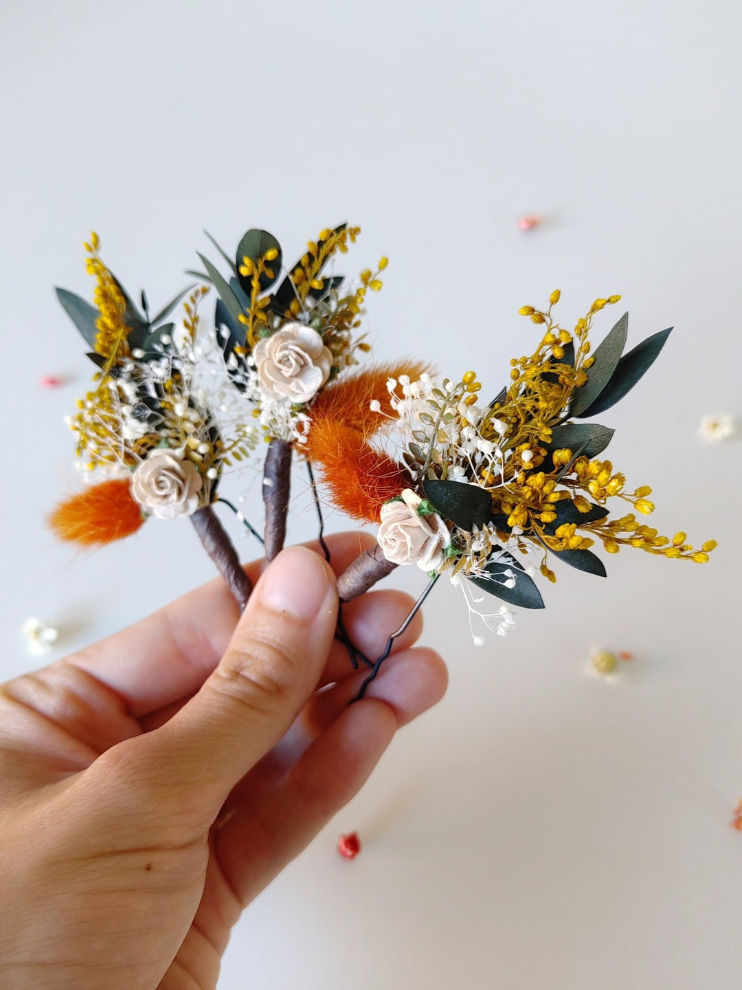 Terracotta Flower Hairpins: Autumn Wedding Bridal Hair Accessory – handmade floral hair accessory by magaela