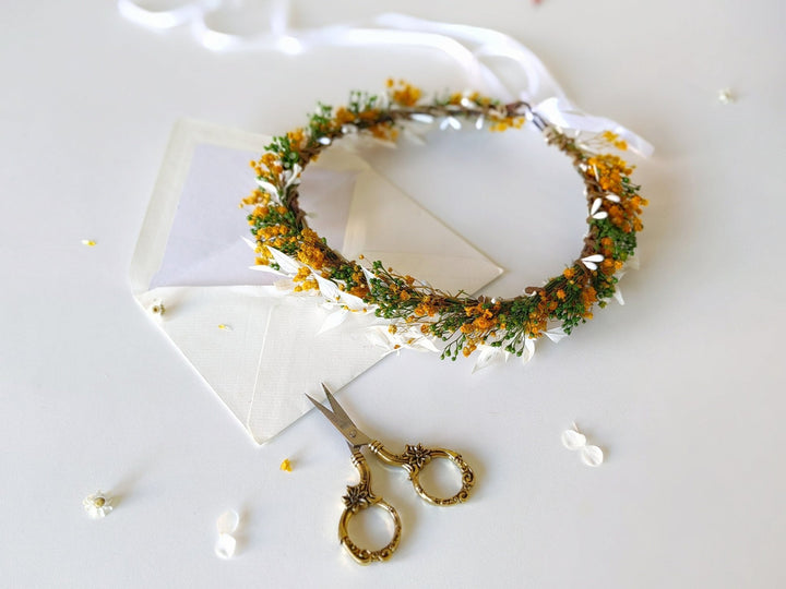 Autumn Wedding Flower Crown: Orange Ivory Bridal Headpiece – handmade floral hair accessory by magaela