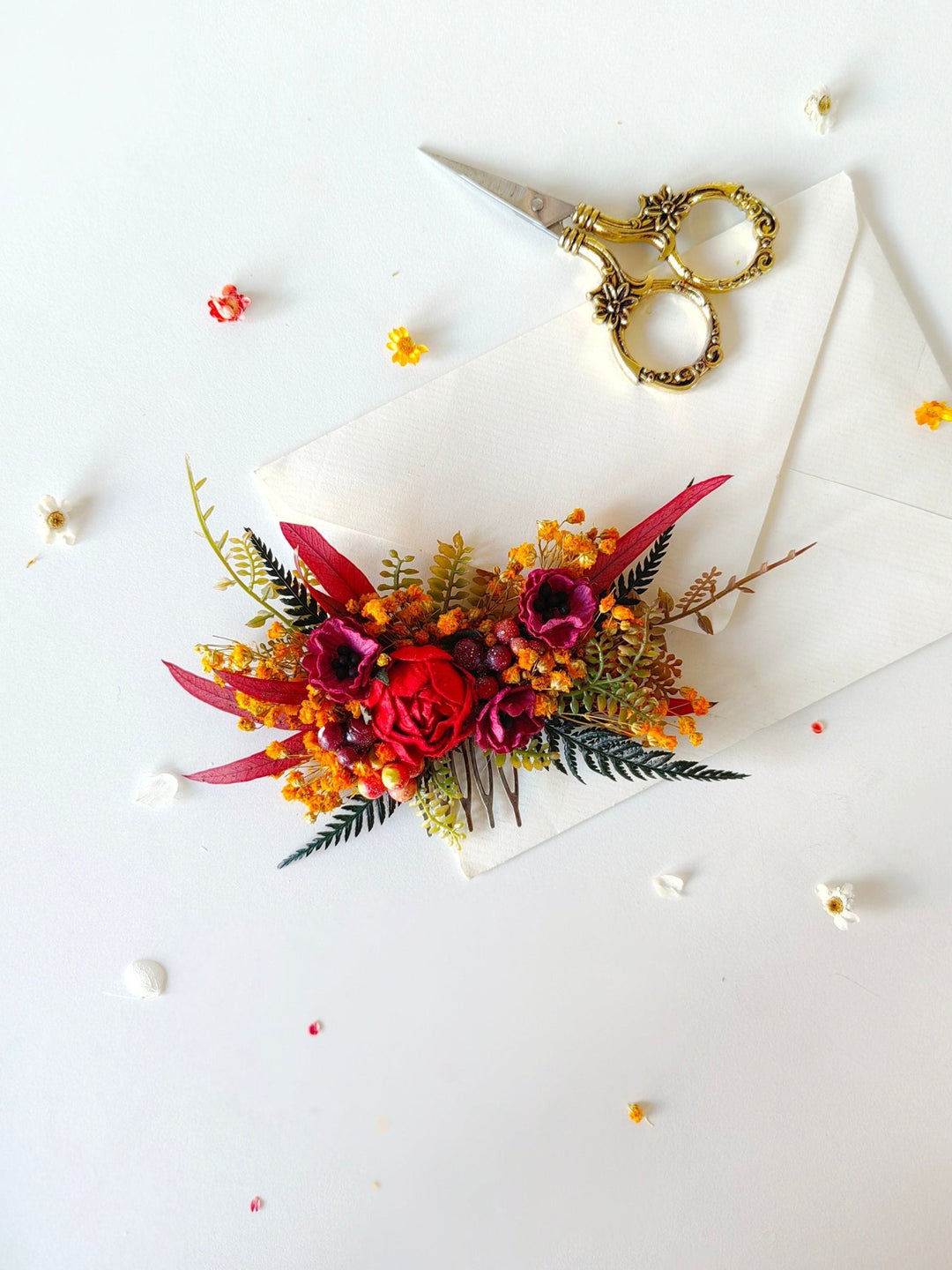 Autumn Flower Hair Comb: Handmade Bridal Hair Accessory – handmade floral hair accessory by magaela