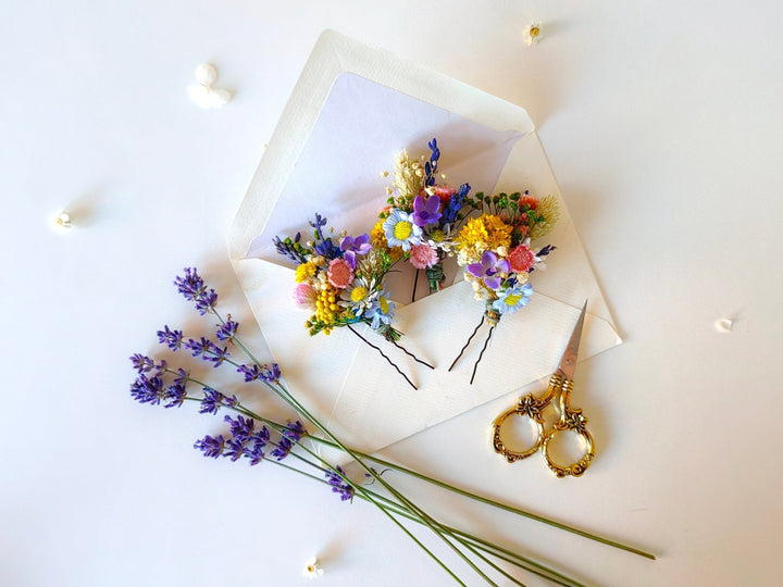 Wildflower Hairpins: Summer Wedding Bridal Hair Accessory – handmade floral hair accessory by magaela