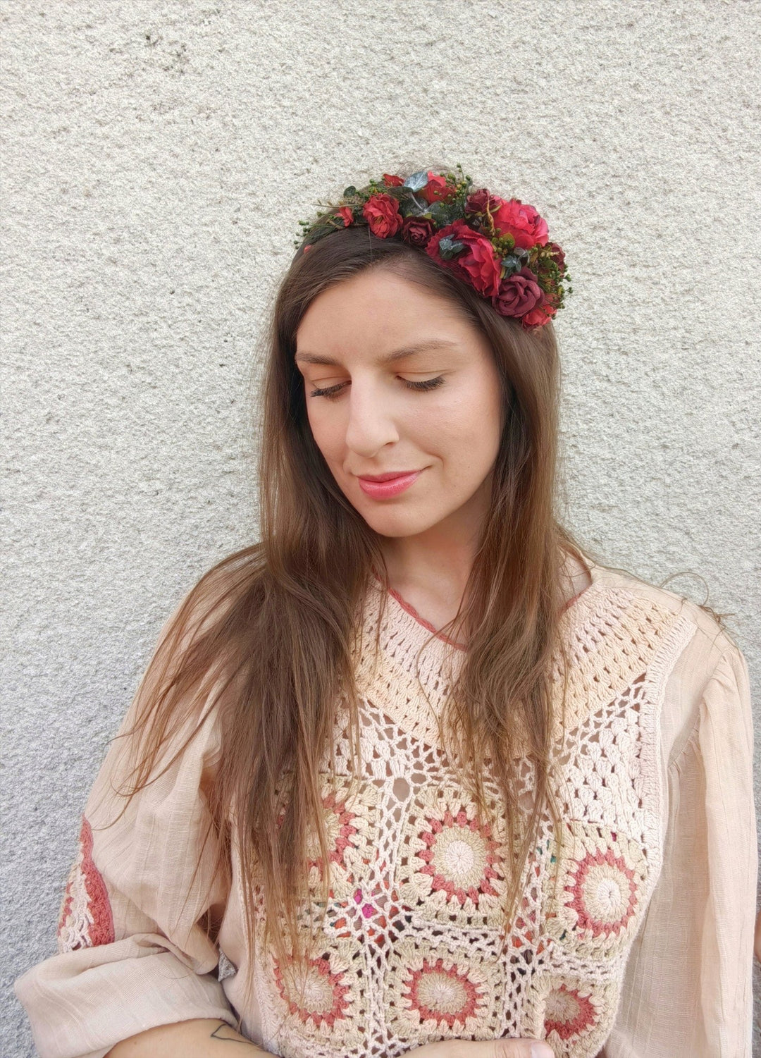 Red Flower Bridal Headband: Autumn Wedding Floral Headpiece – handmade floral hair accessory by magaela