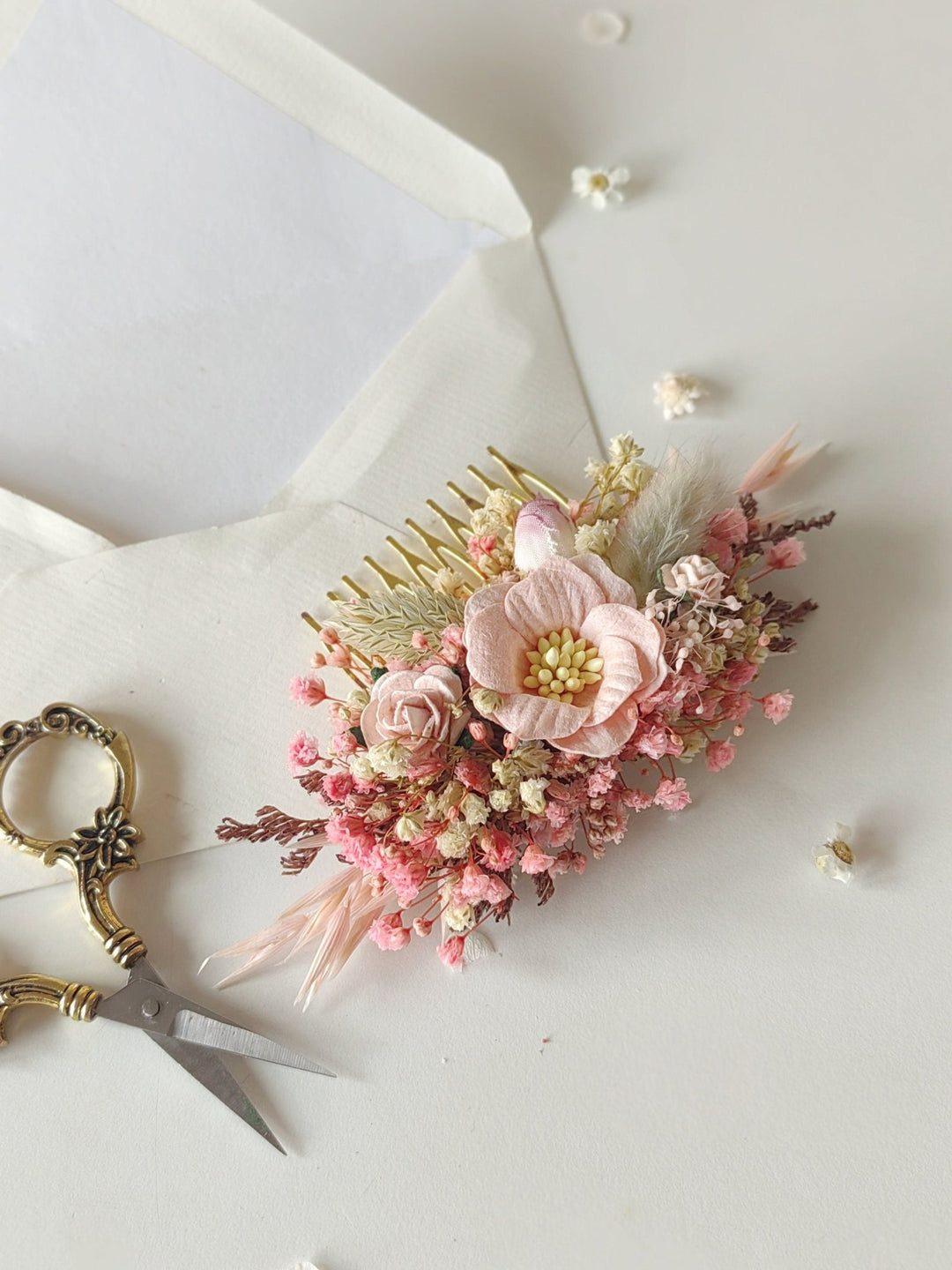 Blush Pink Flower Bridal Comb: Boho Wedding Hair Piece – handmade floral hair accessory by magaela