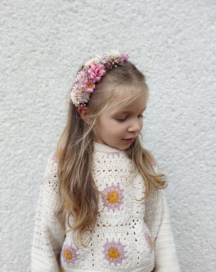 Romantic Pink Cream Flower Headband: Bridal Cottagecore Headpiece – handmade floral hair accessory by magaela