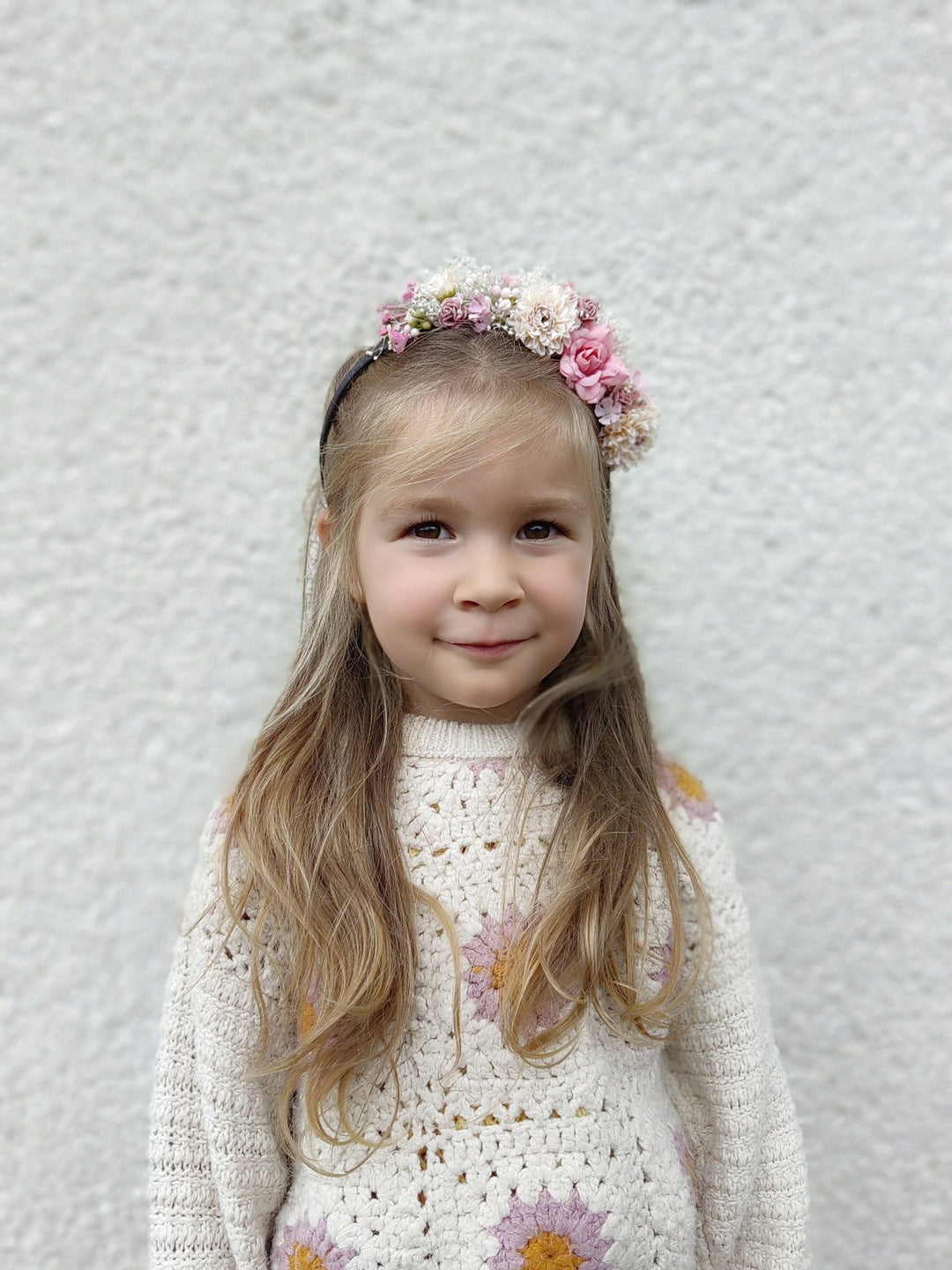 Romantic Pink Cream Flower Headband: Bridal Cottagecore Headpiece – handmade floral hair accessory by magaela