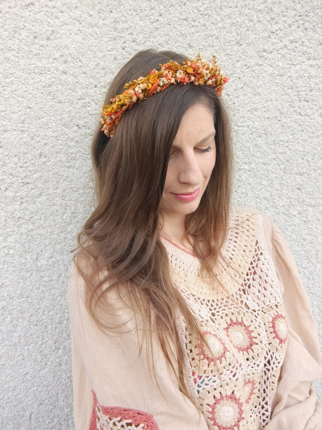 Rustic Autumn Wedding Headband: Preserved Burnt Orange Flowers – handmade floral hair accessory by magaela