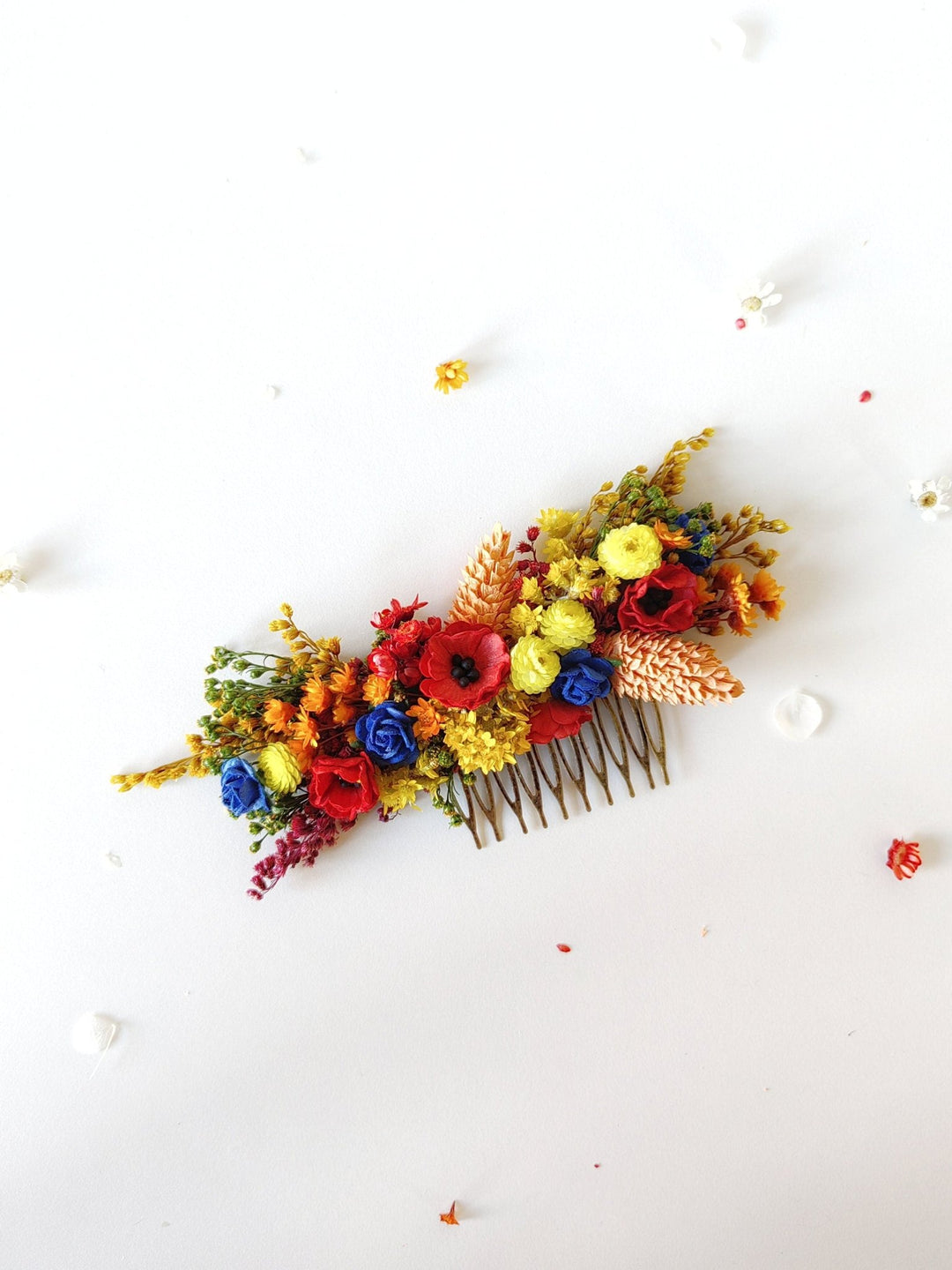 Folk Wedding Flower Set: Poppy Hair Comb, Earrings & Shoe Clips – handmade floral hair accessory by magaela