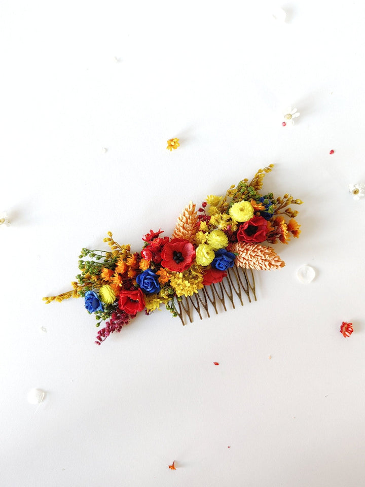 Folk Wedding Flower Set: Poppy Hair Comb, Earrings & Shoe Clips – handmade floral hair accessory by magaela