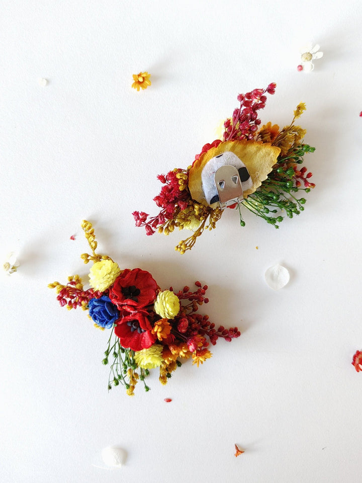 Folk Wedding Flower Set: Poppy Hair Comb, Earrings & Shoe Clips – handmade floral hair accessory by magaela