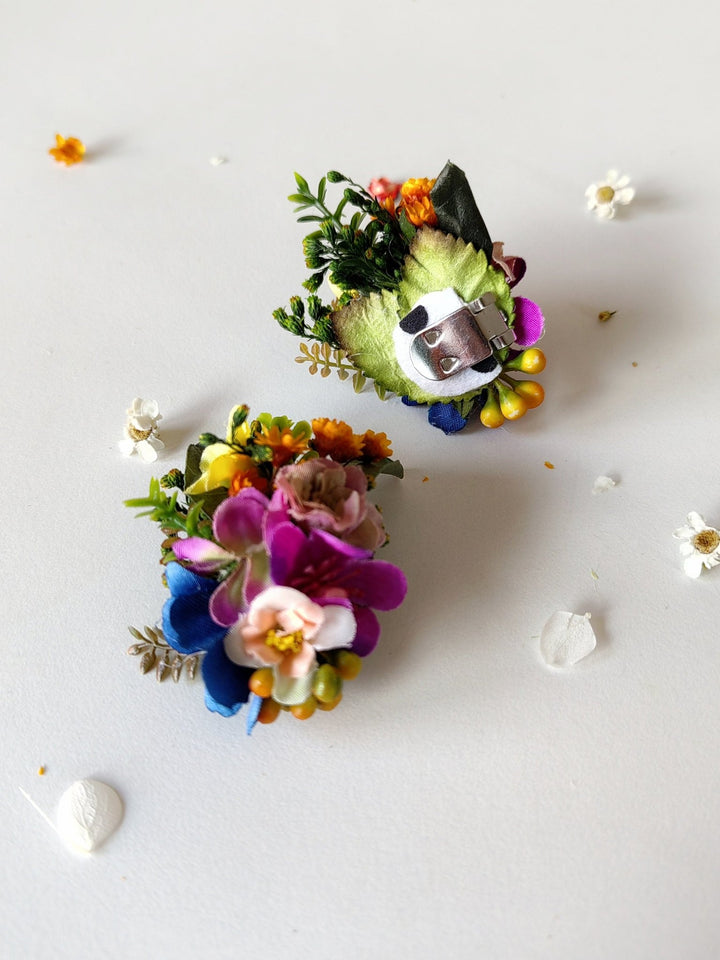 Colorful Flower Bridal Jewelry Set: Meadow Wedding Hair Comb, Earrings, Shoe Clips – handmade floral hair accessory by magaela